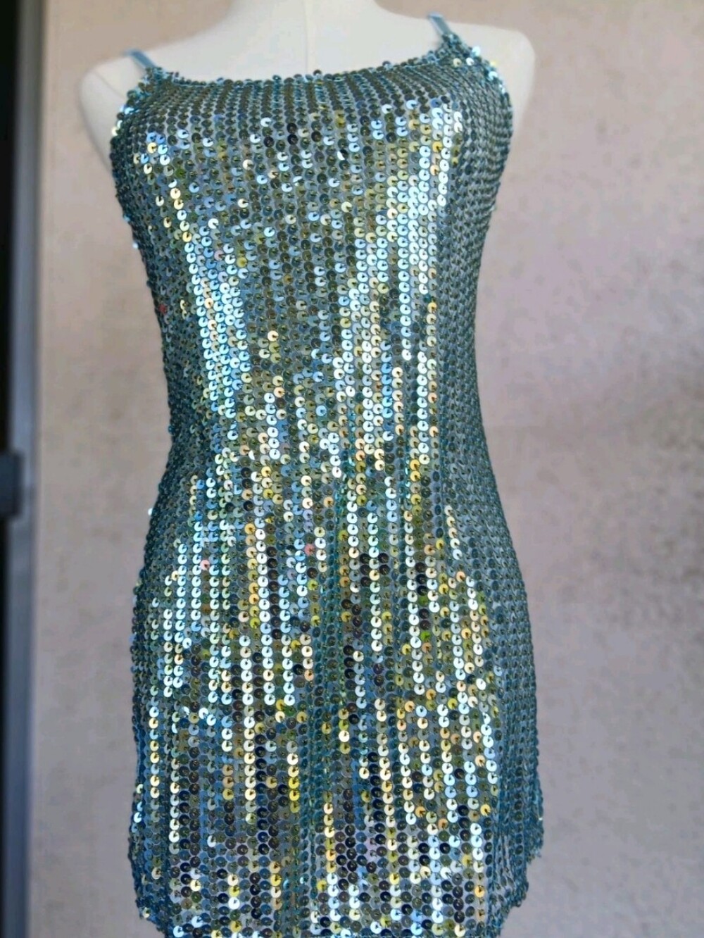 Daytrip Teal Sequin Spaghetti-Strap Mini Dress